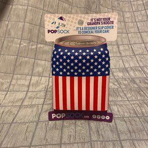 Silicone Beersy American flag 12oz can koozie pop sock NEW